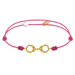 Les poulettes bijoux - bracelet lien plaqu� or petites menottes - fuchsia