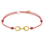 Les poulettes bijoux - bracelet lien plaqu� or petites menottes - rouge