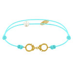 Les poulettes bijoux - bracelet lien plaqu� or petites menottes - turquoise