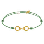 Les poulettes bijoux - bracelet lien plaqu� or petites menottes - vert