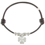Les poulettes bijoux - bracelet lien tr�fle argent 925 - marron fonc�