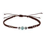Les poulettes bijoux - bracelet lien tr�ss� anneau de larimar et deux perles d'agate