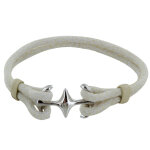 Les poulettes bijoux - bracelet mixte argent 925 rhodi� double ancre et cuir - 18cm