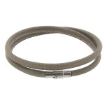 Les poulettes bijoux - bracelet mixte cuir taupe fin cousu fermoir acier inoxydable