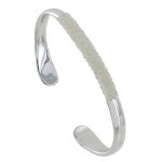 Les poulettes bijoux - bracelet mixte demi jonc laiton rhodi� et cuir - blanc