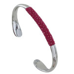 Les poulettes bijoux - bracelet mixte demi jonc laiton rhodi� et cuir - fuchsia
