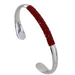 Les poulettes bijoux - bracelet mixte demi jonc laiton rhodi� et cuir - rouge