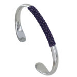 Les poulettes bijoux - bracelet mixte demi jonc laiton rhodi� et cuir - violet