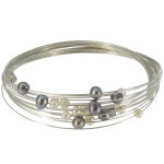 Les poulettes bijoux - bracelet multifils argent perles noires et blanches