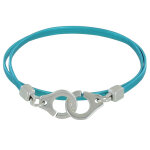 Les poulettes bijoux - bracelet plaqu� argent menottes et cuir double tour fin - cla