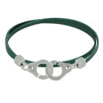 Les poulettes bijoux - bracelet plaqu� argent menottes et cuir double tour fin - cla