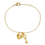 Les poulettes bijoux - bracelet plaqu� or breloques cadenas coeur et cl�