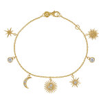 Les poulettes bijoux - bracelet plaqu� or breloques soleils lune et strass