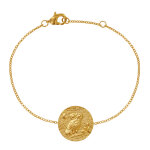 Les poulettes bijoux - bracelet plaqu� or m�daille ronde martel�e chouette
