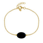 Les poulettes bijoux - bracelet plaqu� or pierre ovale d'agate noire
