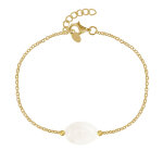 Les poulettes bijoux - bracelet plaqu� or pierre ovale de quartz blanc