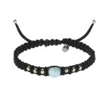 Les poulettes bijoux - bracelet shamballa lien tress� noir et perle de larimar