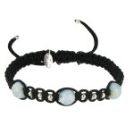 Les poulettes bijoux - bracelet shamballa tress� noir 3 perles de larimar et argent