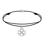 Les poulettes bijoux - bracelet tr�fle ajour� en argent - lien noir