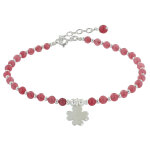 Les poulettes bijoux - bracelet tr�fle argent et perles agate - classics - rouge