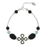 Les poulettes bijoux - bracelet tube argent 925 tr�fle de nacre perles de larimar et