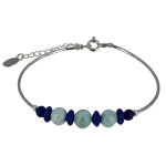 Les poulettes bijoux - bracelet tubes argent perles de lapis lazuli et de larimar