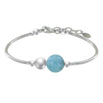 Les poulettes bijoux - bracelet tubes argent une perle de larimar et trois perles ar