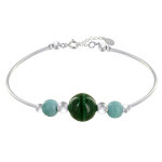 Les poulettes bijoux - bracelet tubes argent une perle de malachite et deux perles d