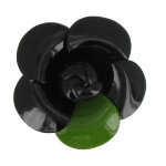 Les poulettes bijoux - broche fleur en corne noire et r�sine verte