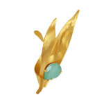 Les poulettes bijoux - broche laiton dor� feuille et goutte facett�e
