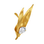 Les poulettes bijoux - broche laiton dor� feuille et goutte facett�e - transparent