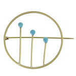Les poulettes bijoux - broche laiton ronde trois allumettes - turquoise