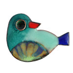 Les poulettes bijoux - broche oiseau �maill� vert