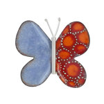 Les poulettes bijoux - broche papillon �maill� bleu et une aile rouge � pois orange