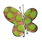 Les poulettes bijoux - broche papillon �maill� dor� pois vert