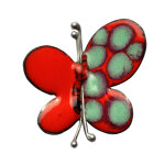 Les poulettes bijoux - broche papillon �maill� rouge et une aile � pois vert