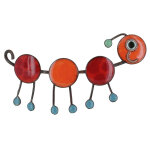 Les poulettes bijoux - broche pin's chenille �maill�e orange � pois rouge