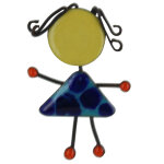 Les poulettes bijoux - broche pin's poup�e �maill�e jaune � pois bleus