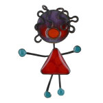 Les poulettes bijoux broche pin's poup�e �maill�e rouge � pois rouge
