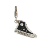 Les poulettes bijoux - charms argent 925 - chaussure sport noire - argent emaill�