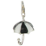 Les poulettes bijoux - charms argent 925 parapluie noir et blanc emaill�