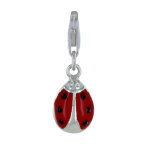 Les poulettes bijoux - charms argent coccinelle et� emaill�e rouge et noire