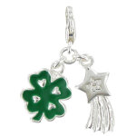 Les poulettes bijoux - charms argent tr�fle et etoile - emaill� vert