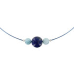 Les poulettes bijoux - collier argent c�bles bleu perle de lapis lazuli et 2 perles