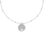 Les poulettes bijoux - collier argent chaine billes m�daille ronde ajour�e d'une eto