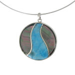 Les poulettes bijoux - collier argent pendentif cercle de larimar et nacre grise - t
