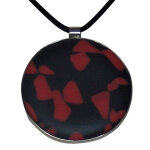 Les poulettes bijoux - collier argent pendentif p�te de verre crat�re rouge et noir