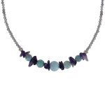 Les poulettes bijoux collier argent p�pites d'am�thyste et perles de larimar