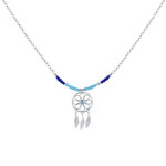 Les poulettes bijoux - collier argent rhodi� attrape r�ve et perles bleues