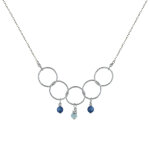 Les poulettes bijoux - collier argent rhodi� cinq anneaux cisel�s deux perles de cya